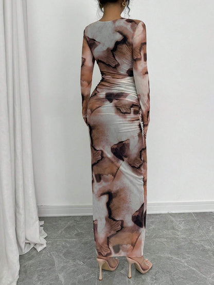 Elenzga Elegant Gradient Long Sleeve Slim Fit Women's Dress Fall Cloth For Women