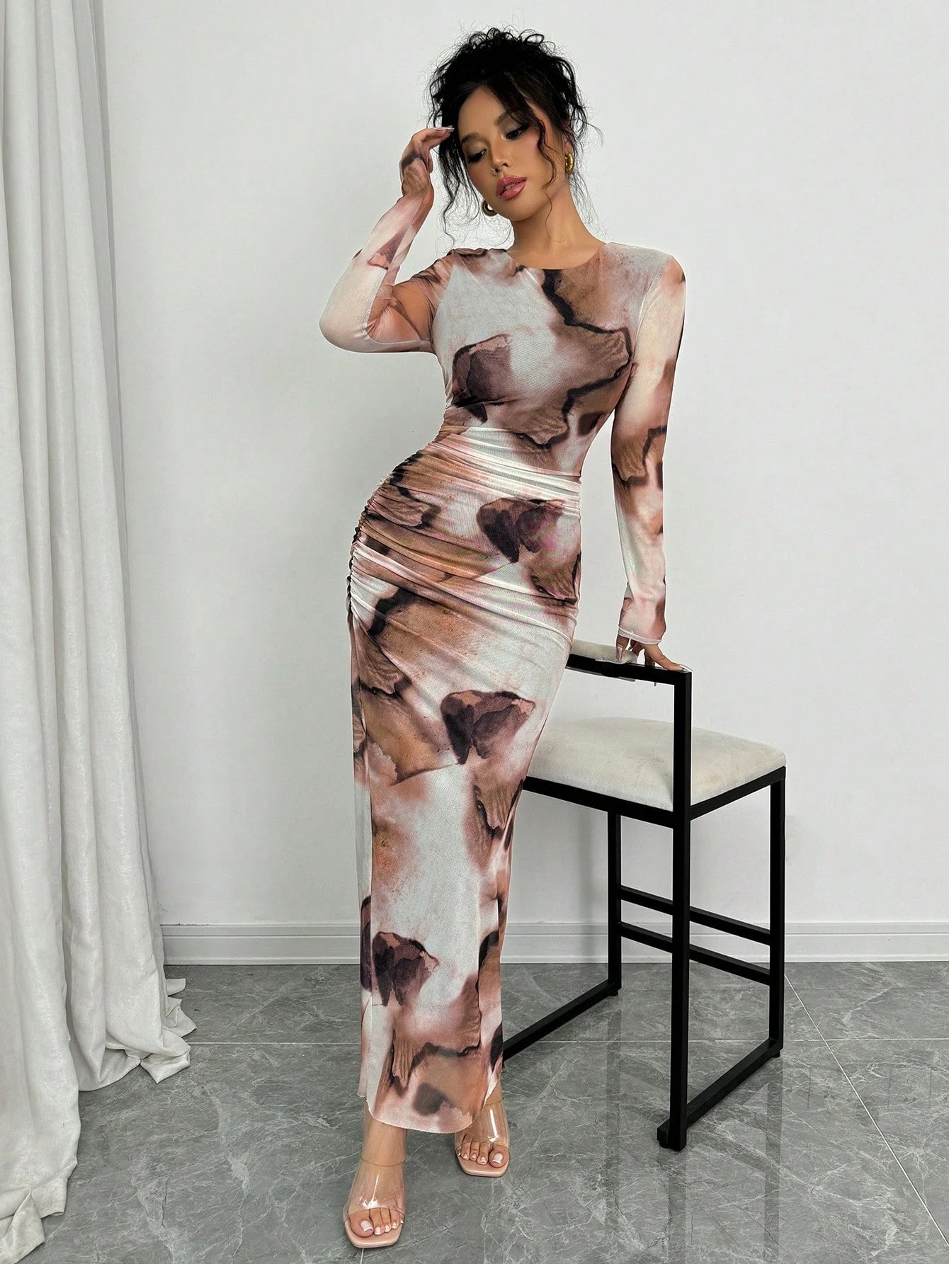 Elenzga Elegant Gradient Long Sleeve Slim Fit Women's Dress Fall Cloth For Women