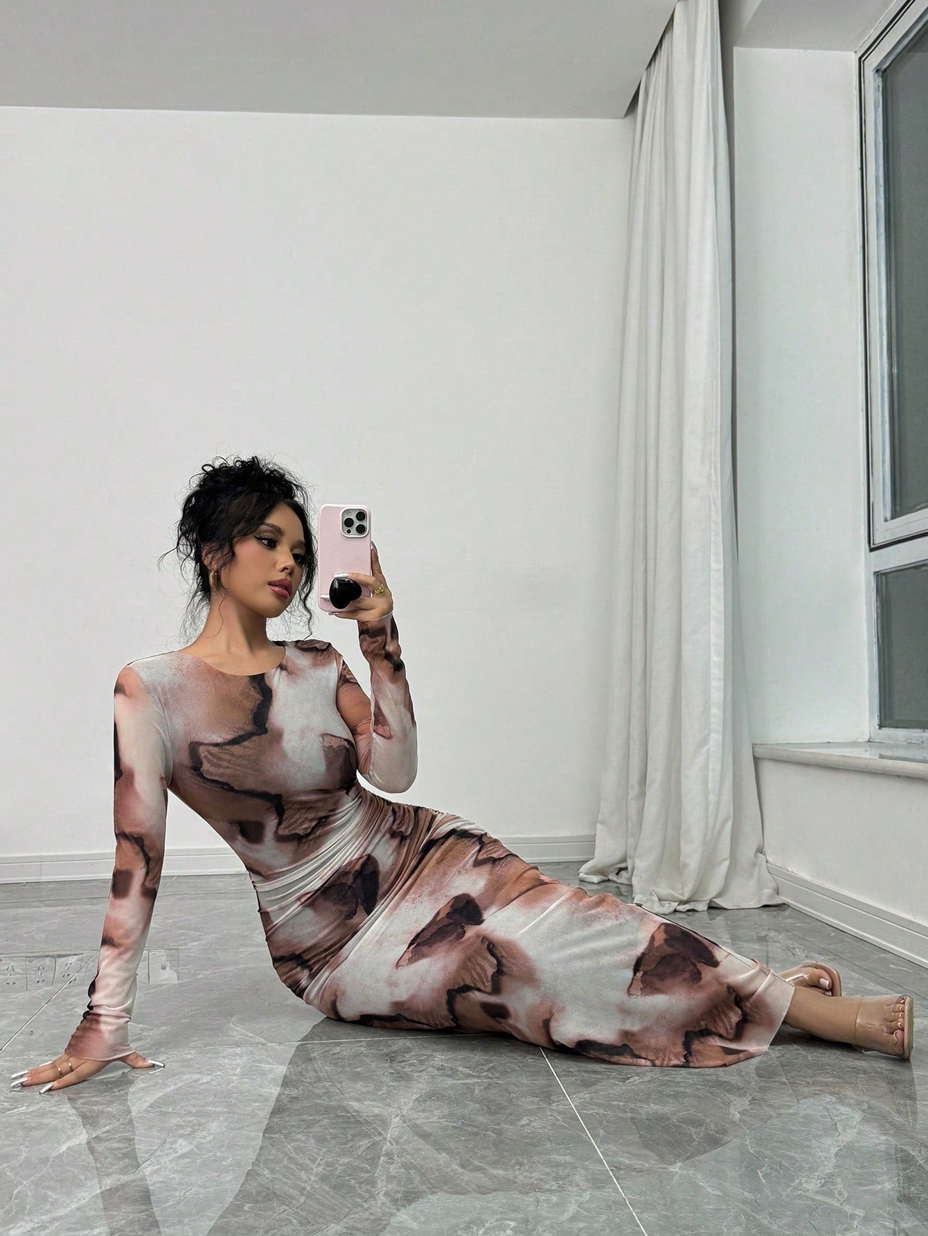 Elenzga Elegant Gradient Long Sleeve Slim Fit Women's Dress Fall Cloth For Women