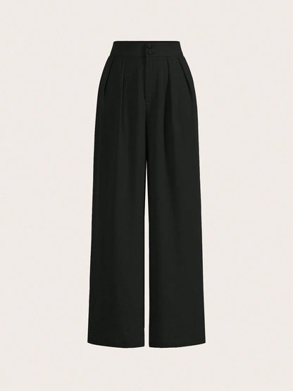 Poéselle Summer High-Waisted Pants Multi-Piece Set, Wide Leg Pants High Waist Fold Pleated Wide Leg Pants, Pants, Loose Fit, Long Pants