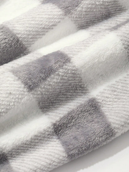 DAZY Plaid Pattern Fleece Straight Leg Loungewear Pants