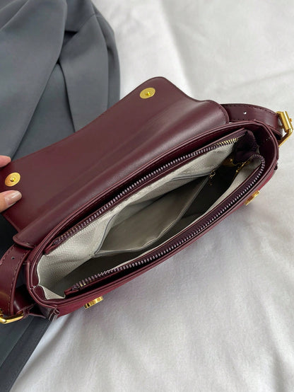 1pc Women Solid Color Matte Leather Backpack/Shoulder/Crossbody Saddlebag