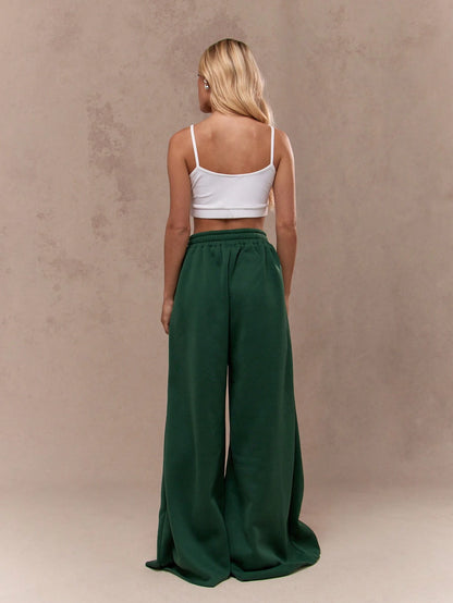 MISSGUIDED Extra Long Wide Leg Collegiate Athletic Track Pants Flare Varsity NY Logo Elastic Waist High Rise Sport Bottoms Fall Winter Lounge Sweatpants