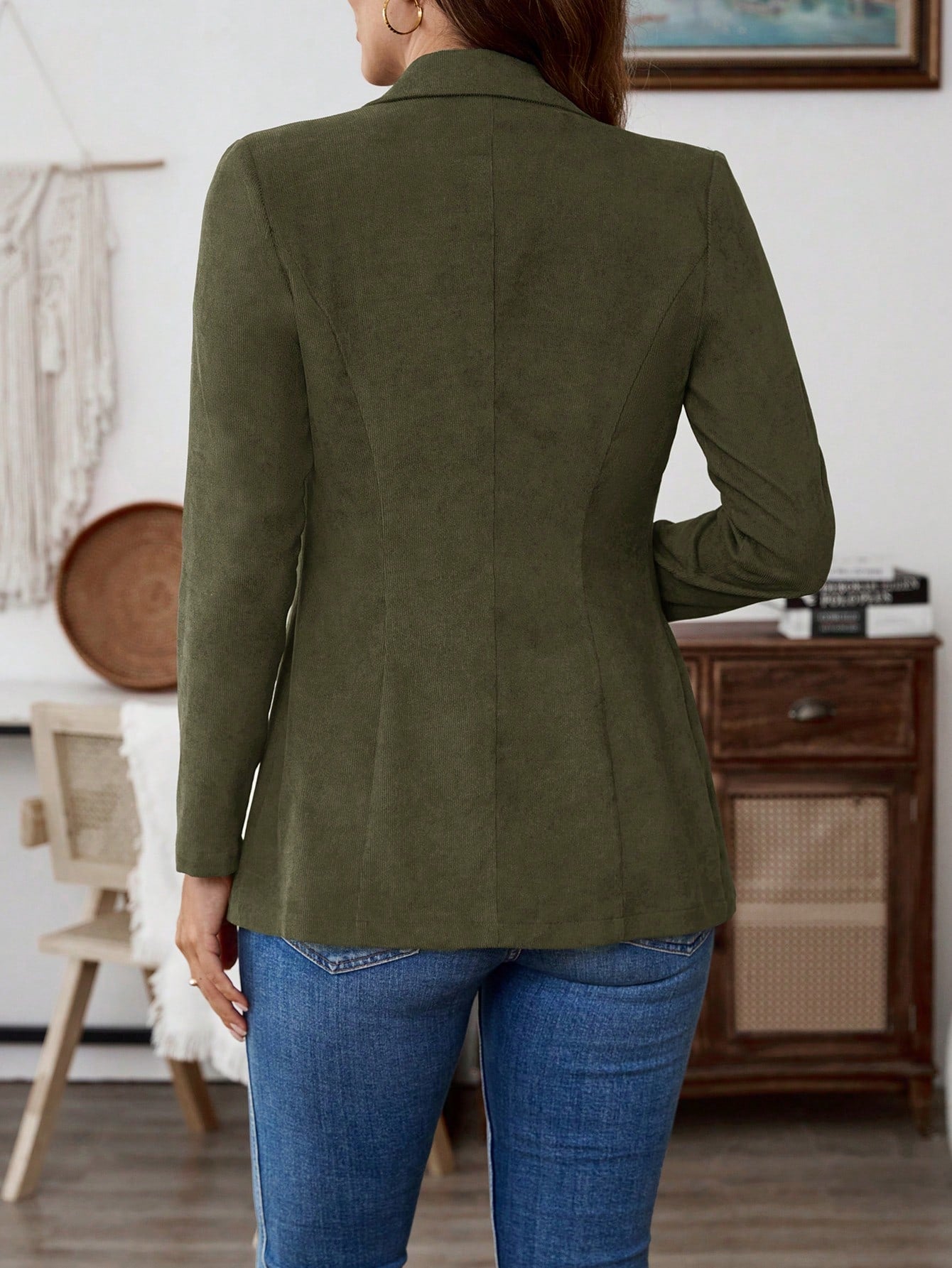 EMERY ROSE Women's Solid Color Lapel Neck Long Sleeve Single Breasted Casual Blazer Jacket, Autumn