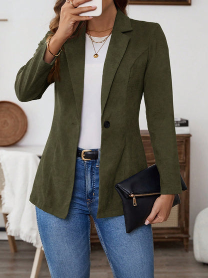 EMERY ROSE Women's Solid Color Lapel Neck Long Sleeve Single Breasted Casual Blazer Jacket, Autumn