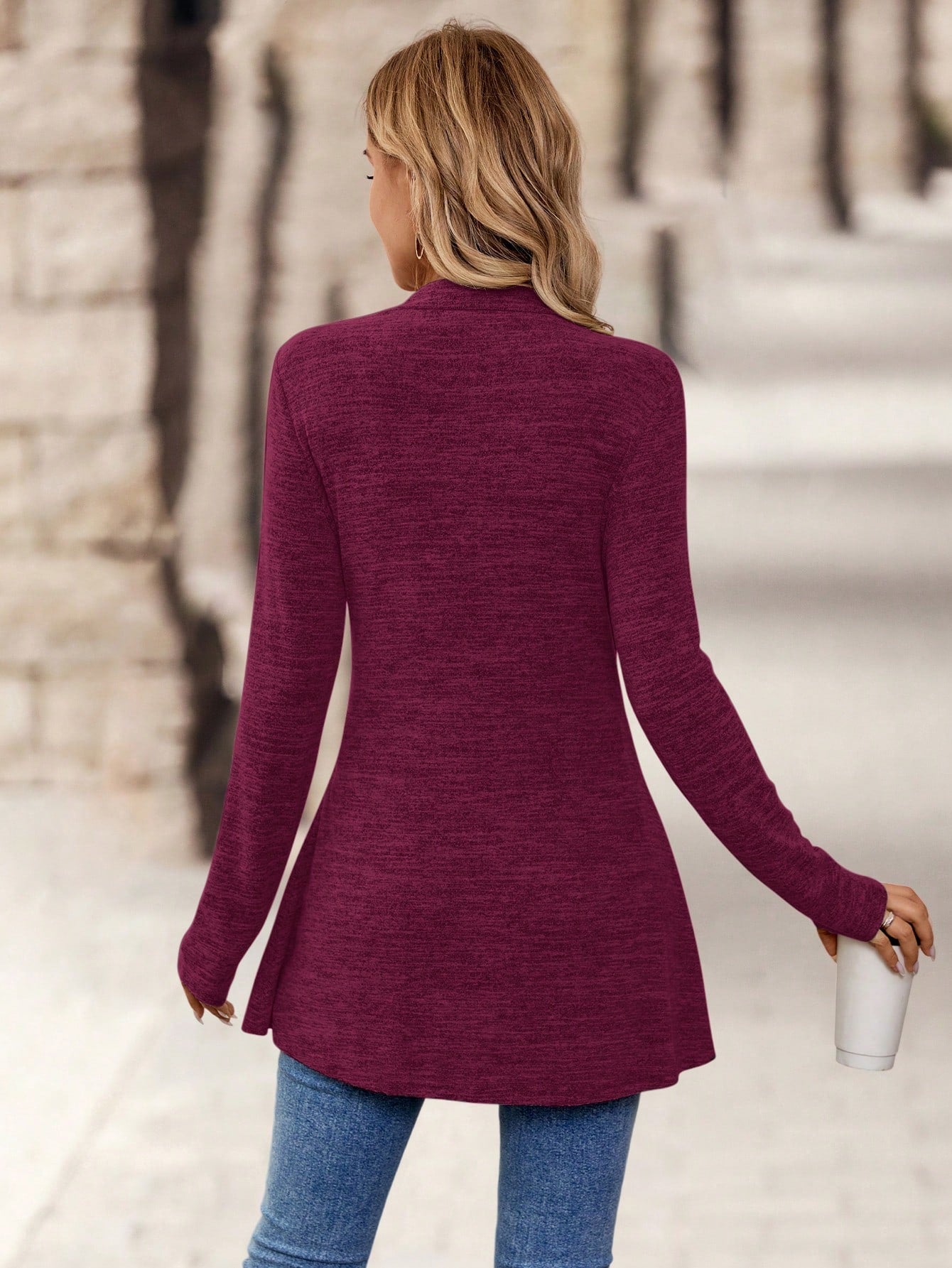 EMERY ROSE Women's Simple Daily Long Sleeve Tie Knot Outerwear,Ladies Late Fall Casual Belted Regular Sleeve Loose Khaki Plain Women Coats,Casual Daily Wear