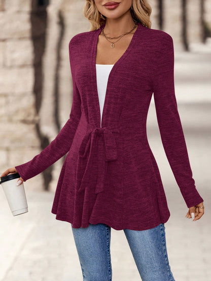 EMERY ROSE Women's Simple Daily Long Sleeve Tie Knot Outerwear,Ladies Late Fall Casual Belted Regular Sleeve Loose Khaki Plain Women Coats,Casual Daily Wear