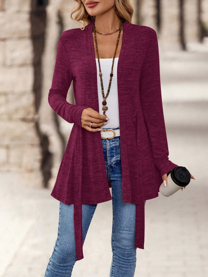 EMERY ROSE Women's Simple Daily Long Sleeve Tie Knot Outerwear,Ladies Late Fall Casual Belted Regular Sleeve Loose Khaki Plain Women Coats,Casual Daily Wear