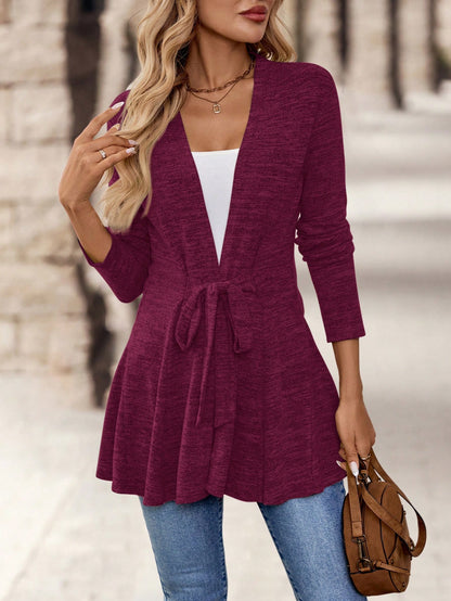 EMERY ROSE Women's Simple Daily Long Sleeve Tie Knot Outerwear,Ladies Late Fall Casual Belted Regular Sleeve Loose Khaki Plain Women Coats,Casual Daily Wear