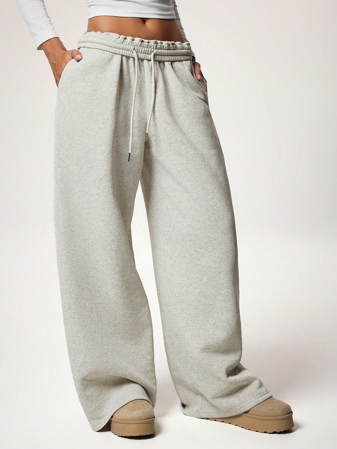Forever 21 Autumn/Winter New Casual Loose Fit Elastic Waist Wide Leg Sweatpants, Thicker Thermal Lined, Versatile & Slimming
