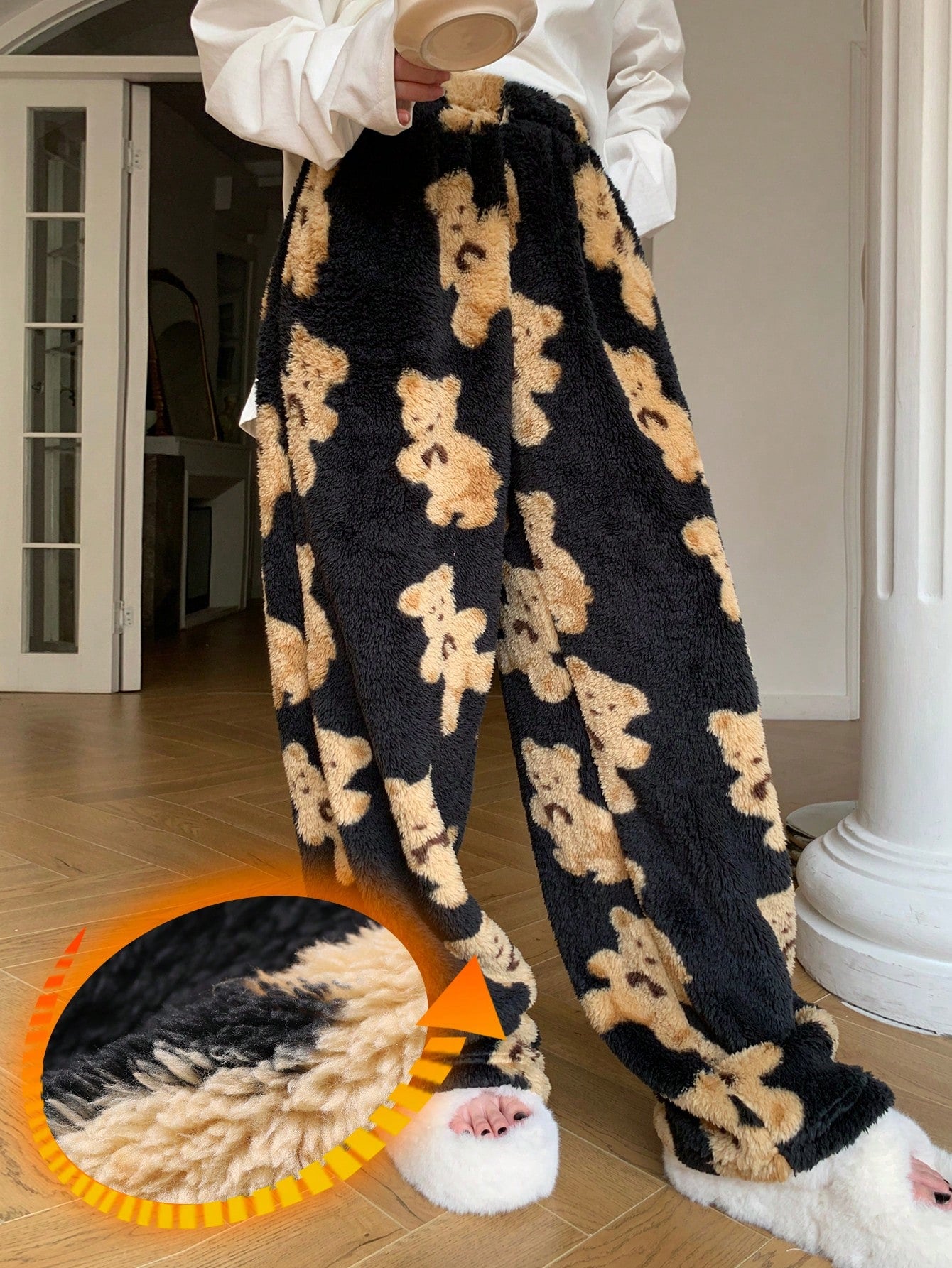 DAZY Plush Bear Print All Over Graphic Straight Leg Pajama Pants