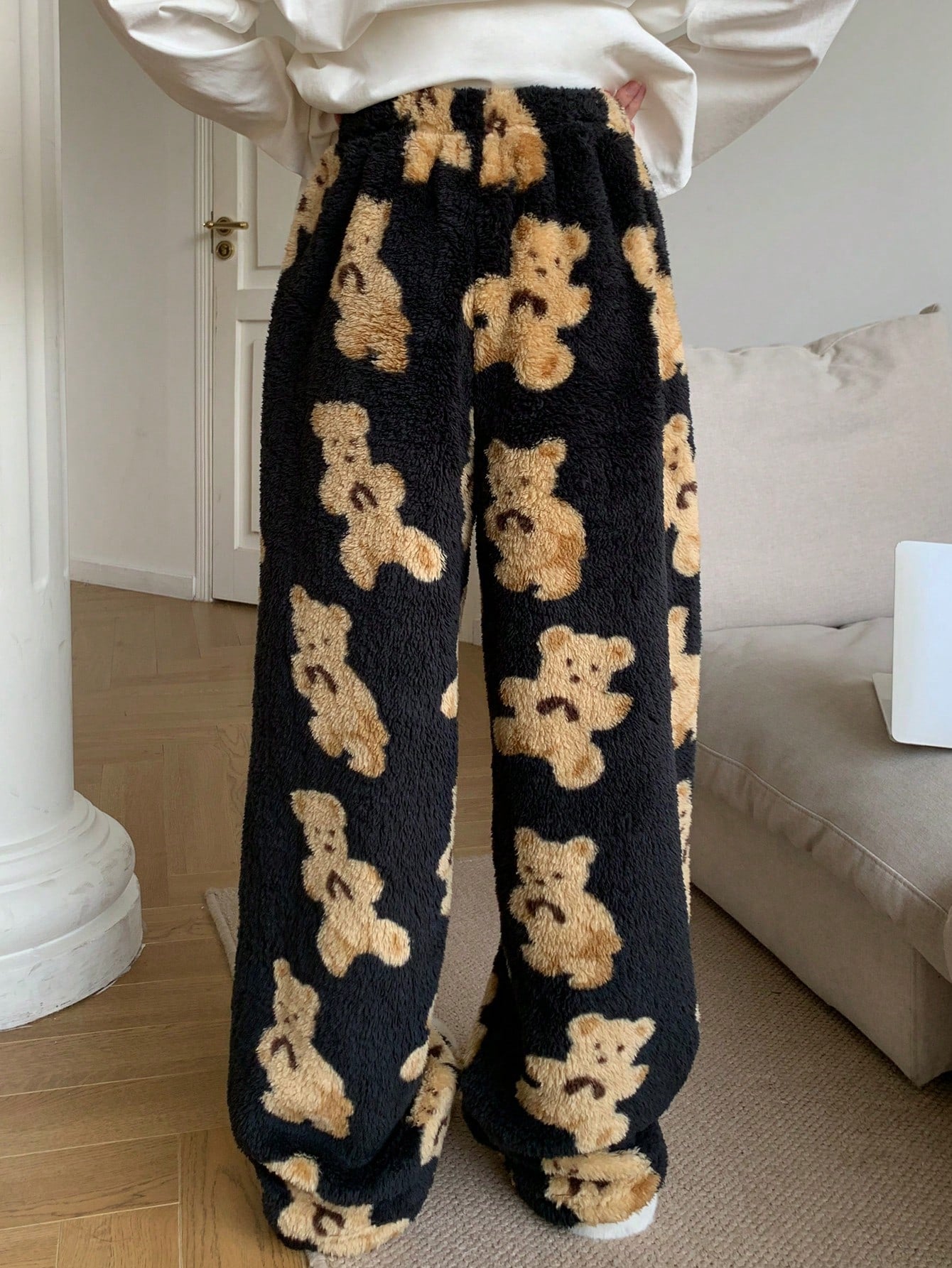 DAZY Plush Bear Print All Over Graphic Straight Leg Pajama Pants