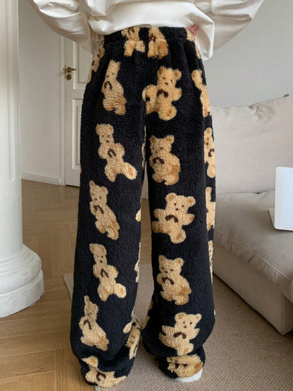 DAZY Plush Bear Print All Over Graphic Straight Leg Pajama Pants