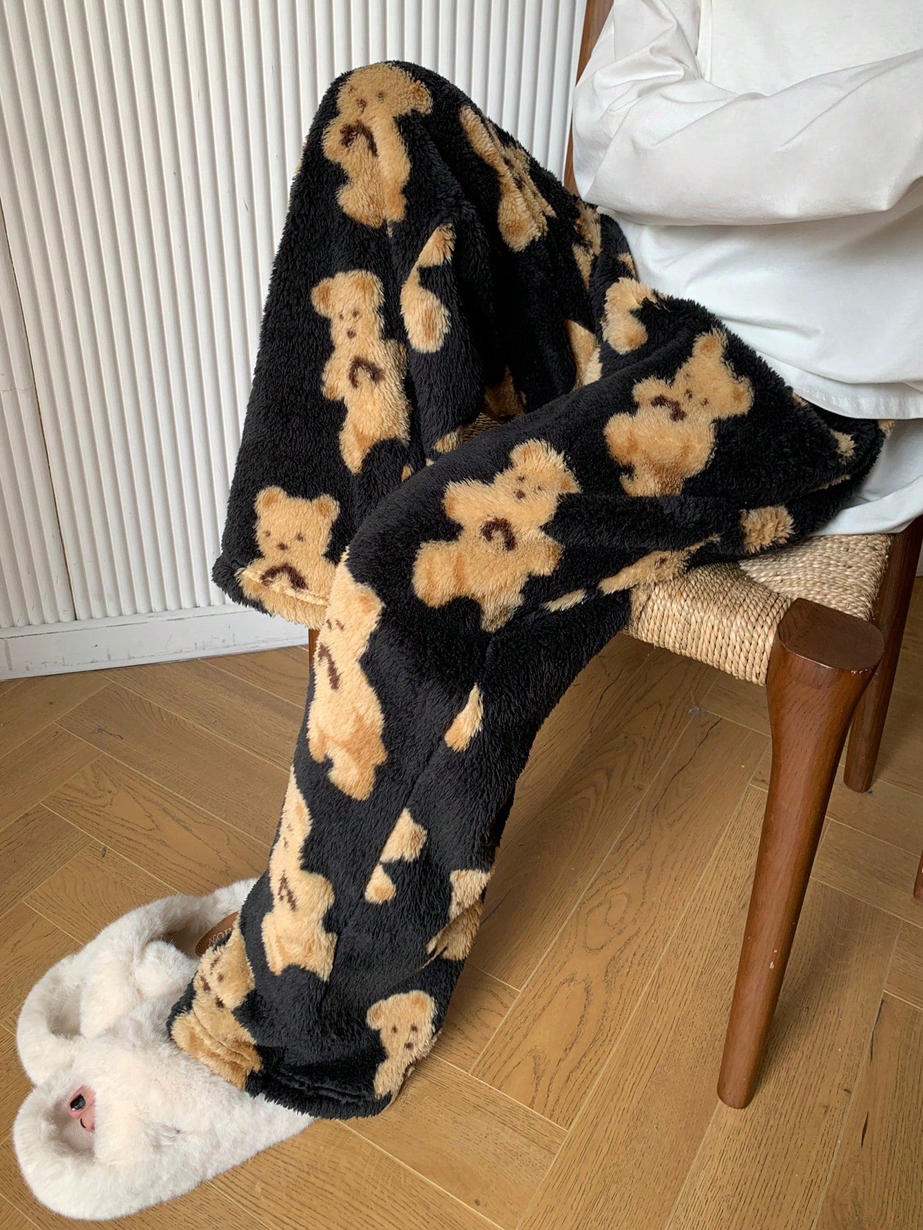 DAZY Plush Bear Print All Over Graphic Straight Leg Pajama Pants