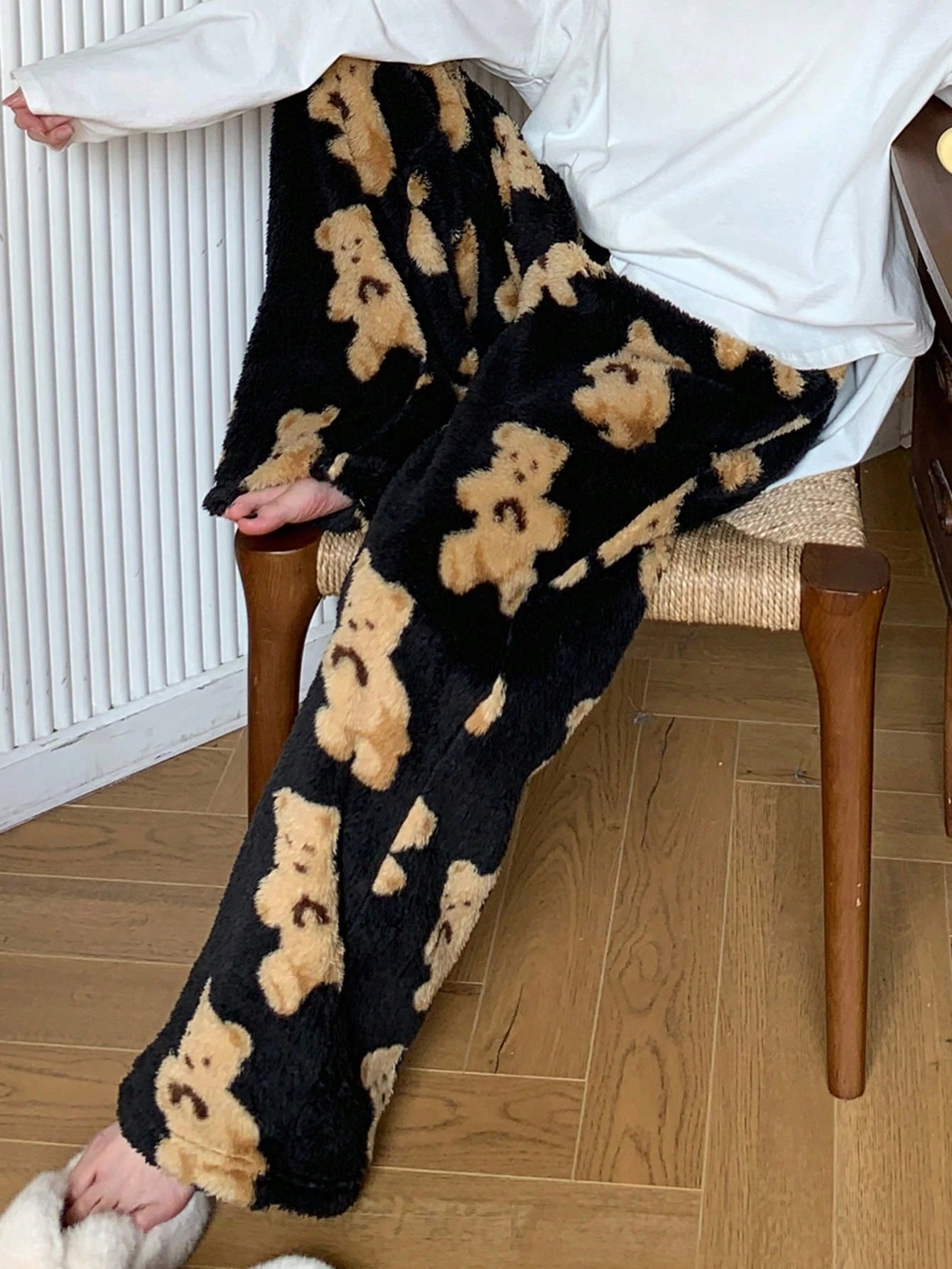 DAZY Plush Bear Print All Over Graphic Straight Leg Pajama Pants