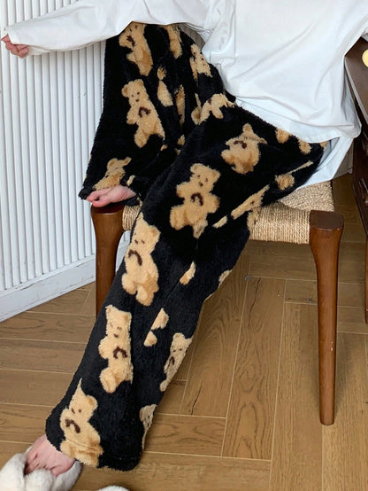 DAZY Plush Bear Print All Over Graphic Straight Leg Pajama Pants