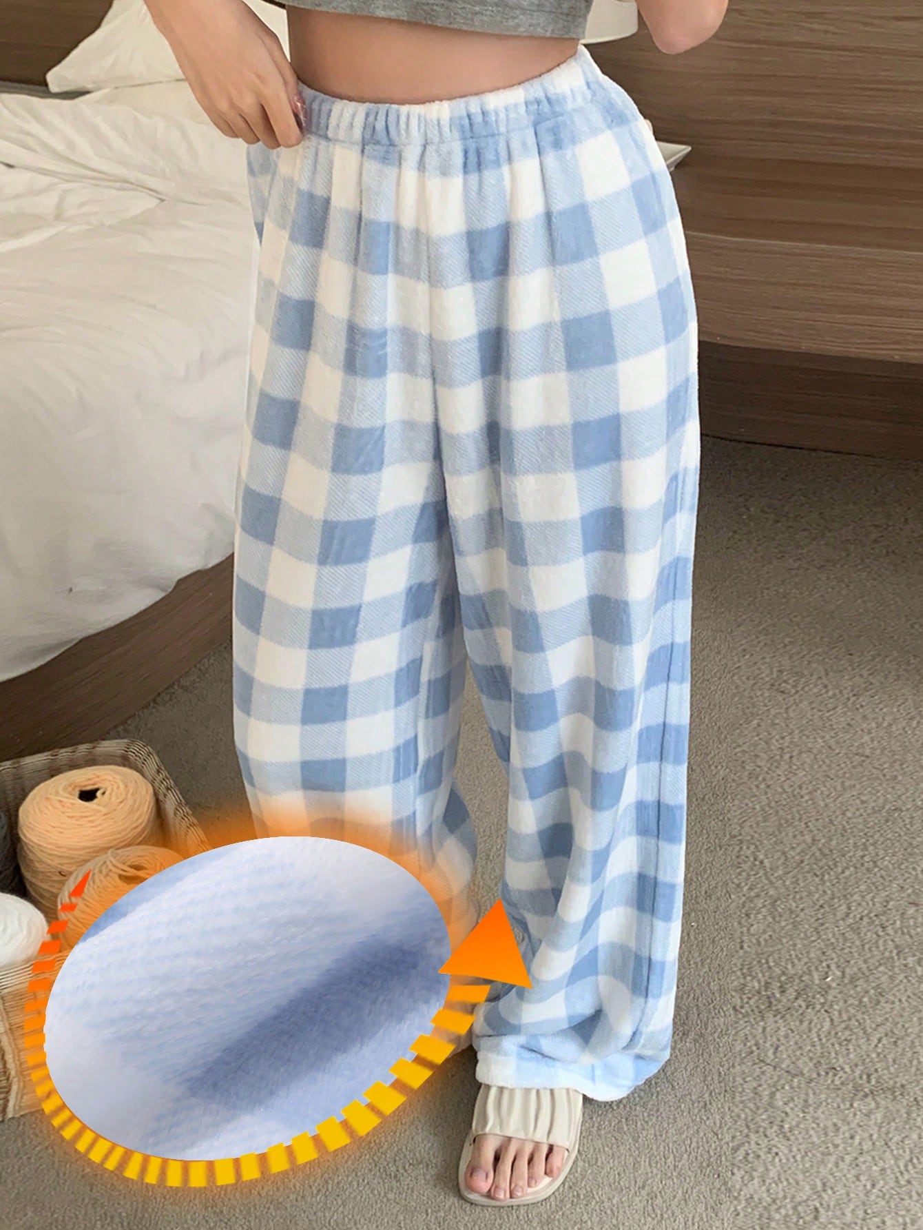 DAZY Plaid Pattern Fleece Straight Leg Loungewear Pants