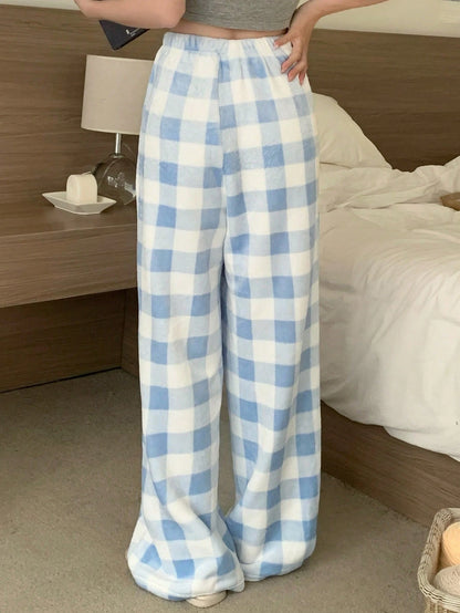 DAZY Plaid Pattern Fleece Straight Leg Loungewear Pants