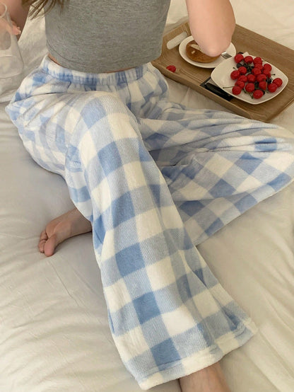 DAZY Plaid Pattern Fleece Straight Leg Loungewear Pants