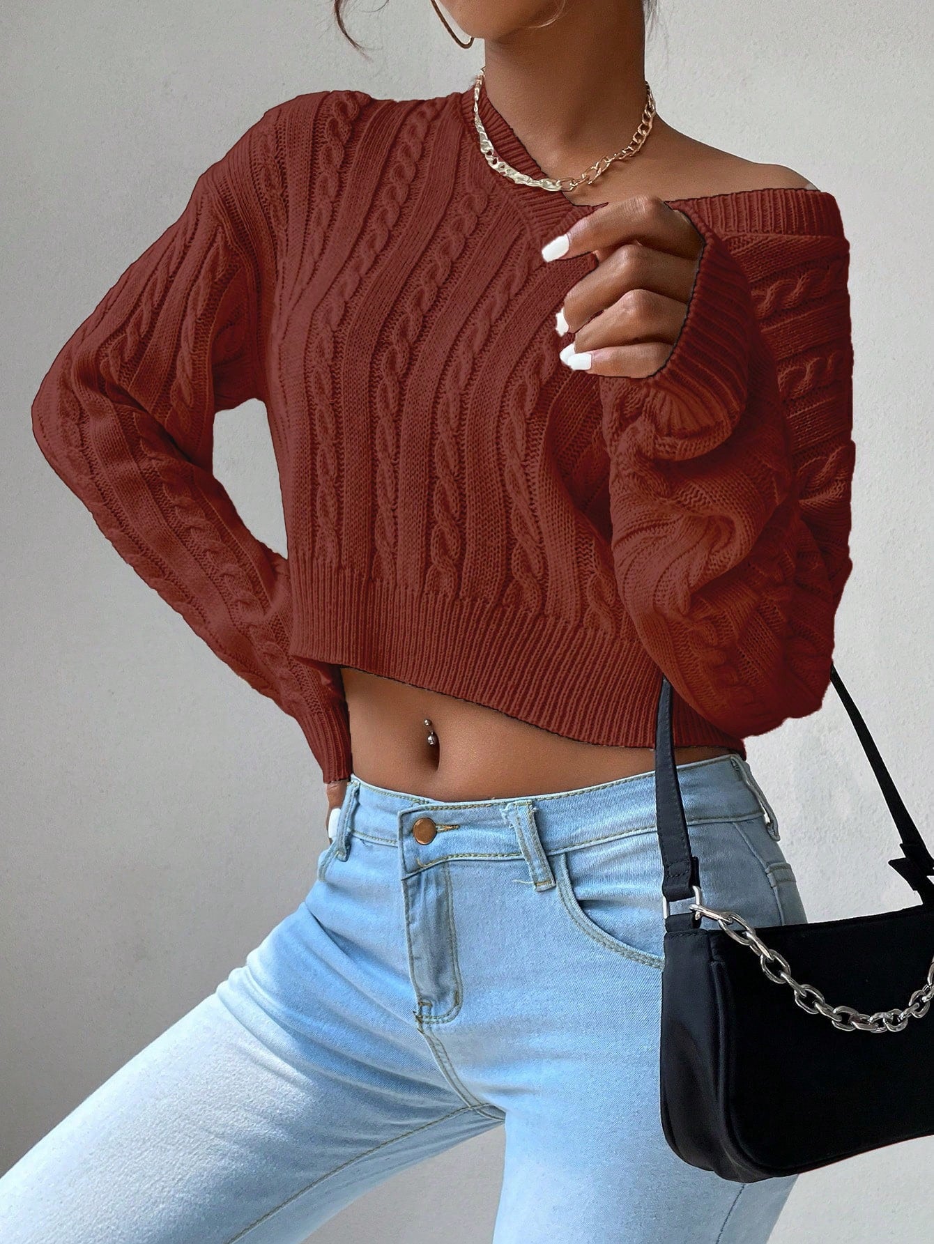 Chiquease V-Neck Cable Knit Sweater,Long Sleeve Tops Knit Pullover Fall Winter Outfit