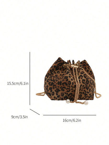 Fashion Solid Color Hollow Out Woven Chain Drawstring Mini Crossbody Bucket Bag