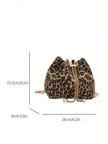 Fashion Solid Color Hollow Out Woven Chain Drawstring Mini Crossbody Bucket Bag