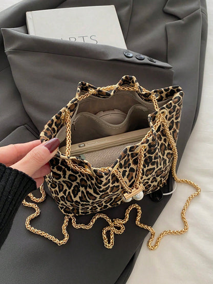 Fashion Solid Color Hollow Out Woven Chain Drawstring Mini Crossbody Bucket Bag