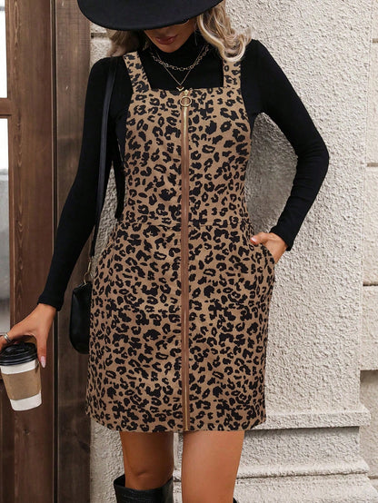 SHEIN LUNE O-ring Zip Up Corduroy Overall Dress