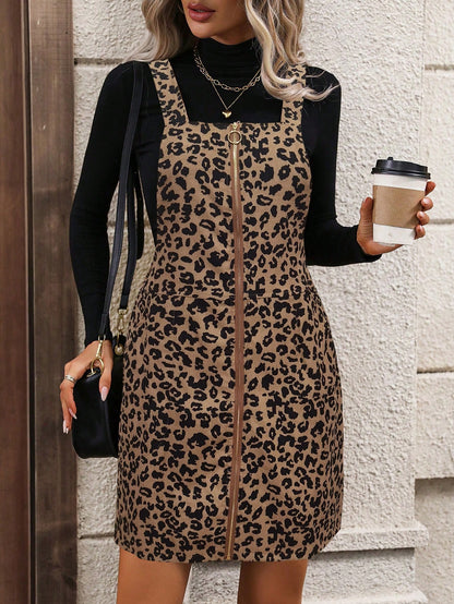 SHEIN LUNE O-ring Zip Up Corduroy Overall Dress