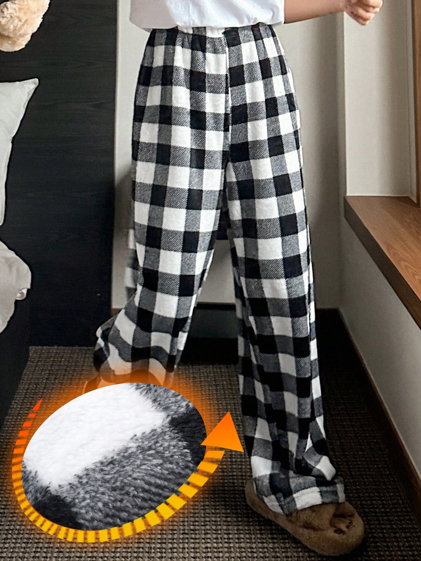 DAZY Plaid Pattern Fleece Straight Leg Loungewear Pants