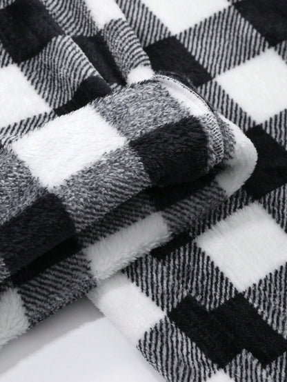 DAZY Plaid Pattern Fleece Straight Leg Loungewear Pants