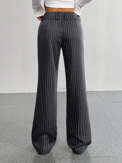 Flirla Women's Casual Striped Flare Pants, Versatile, Spring Autumn Fall Cloth For Women