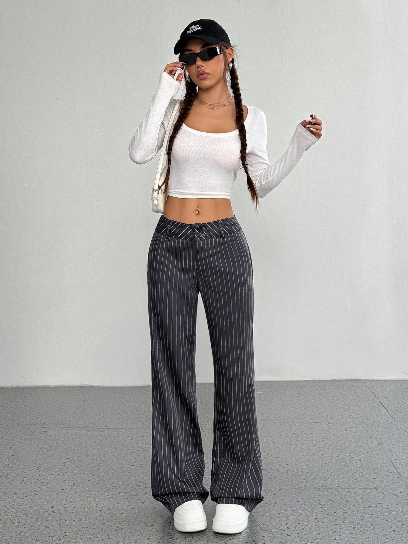 Flirla Women's Casual Striped Flare Pants, Versatile, Spring Autumn Fall Cloth For Women