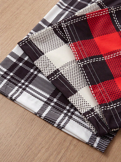 3pcs Women's Casual Plaid Print Pajama Pants With Bow Waist Decor Bow Tie