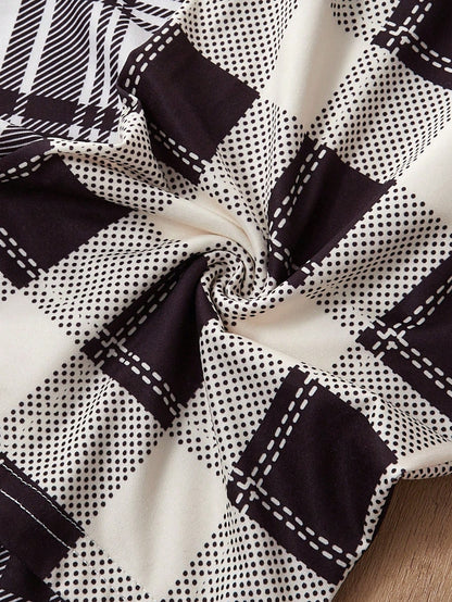 3pcs Women's Casual Plaid Print Pajama Pants With Bow Waist Decor Bow Tie