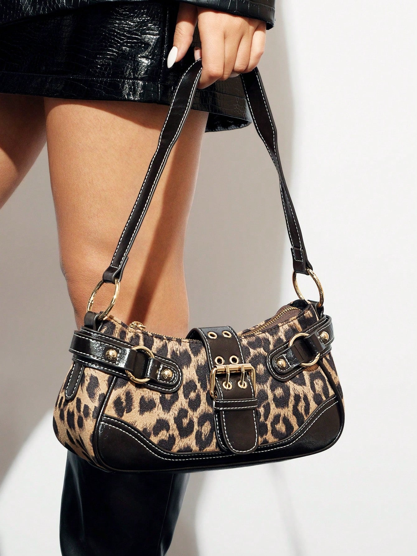 SHEIN BAE Women Street Commuter Leopard Print Patchwork PU Shoulder Bag, Leopard Print Purse For Women Leopard Comeback, Animal Print Women Bag