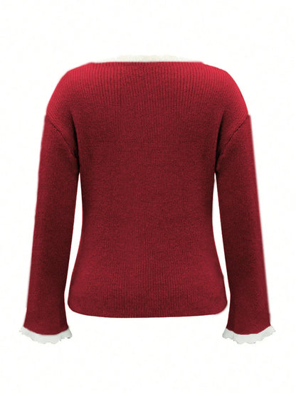 INAWLY Women's Colorblock Collar Casual Long Sleeve Sweater Knit Pullover Fall Winter Outfit