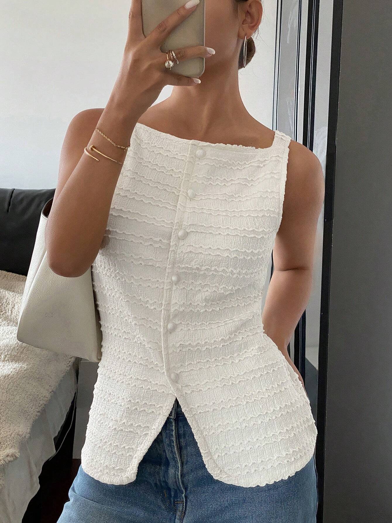 Siren Gaze 1pc Women's Plain Single-Breasted Sleeveless Casual Shirt