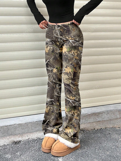 Women's Casual Solid Color Wide-Waist Flare Pants, Leggings Fold-Over Waist High Waist Ruched Slim Fit