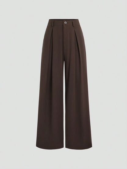 Sweetra Vintage Elegant Jacquard Pleated Wide-Leg Pants For Women, Autumn/Winter Fall Cloth For Women