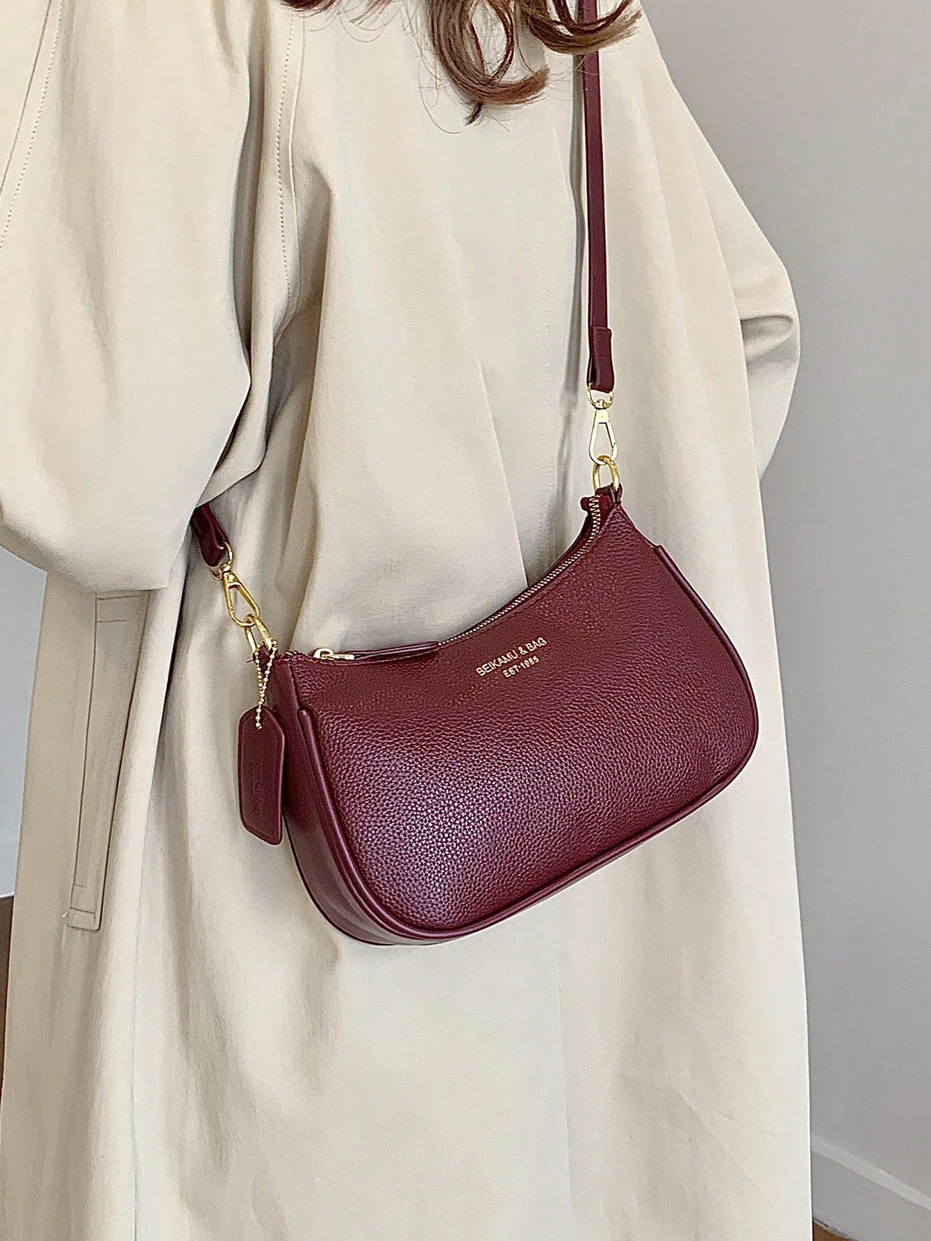 1pc Solid Color PU Leather Shoulder Bag For Women, Versatile Crossbody Bag For Commuting, Adjustable Shoulder Strap