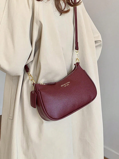 1pc Solid Color PU Leather Shoulder Bag For Women, Versatile Crossbody Bag For Commuting, Adjustable Shoulder Strap