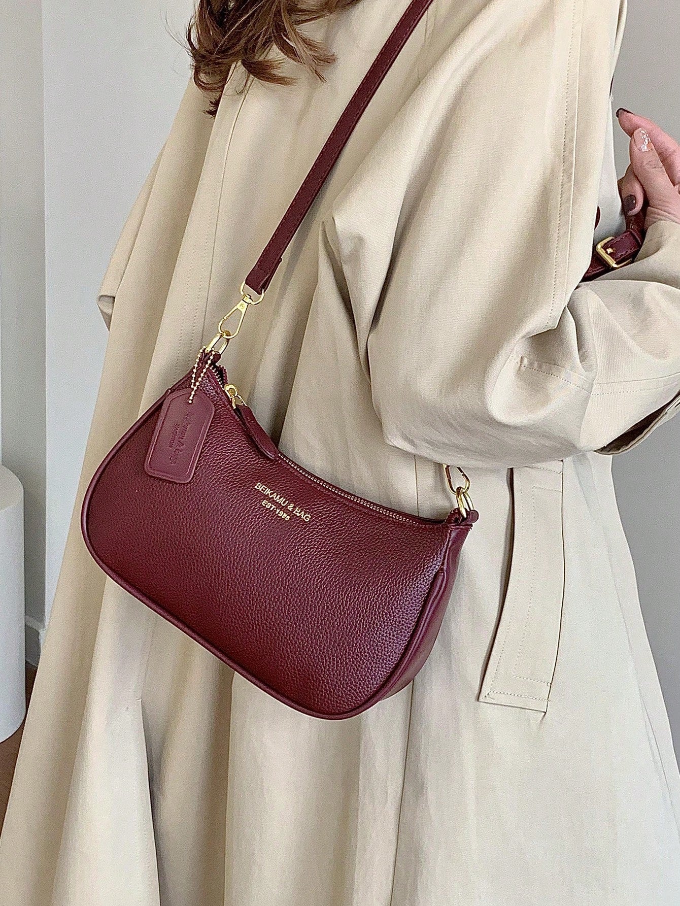 1pc Solid Color PU Leather Shoulder Bag For Women, Versatile Crossbody Bag For Commuting, Adjustable Shoulder Strap