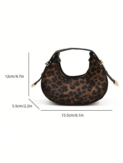 Mini Cute Leopard Print Shoulder Bag For Women, Fashionable & High-Quality Half Moon Shape Handbag, Stylish & Lightweight, Fall Winter Fashionable Cheetah Print Purse For Women, New Fall Winter Tiger Print Bag For Women
