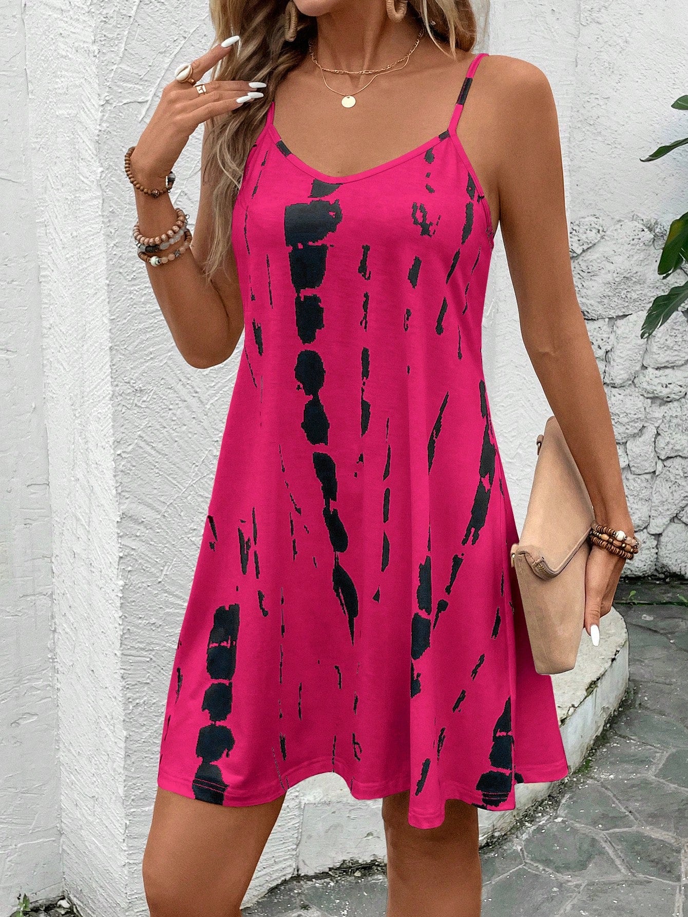 EMERY ROSE Women's Casual Tie-Dye Camisole Dress For Vacation,Sun Dress