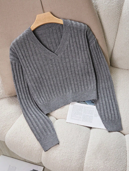 Chiquease V-Neck Cable Knit Sweater,Long Sleeve Tops Knit Pullover Fall Winter Outfit