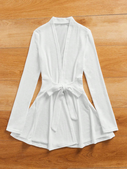 EMERY ROSE Women's Simple Daily Long Sleeve Tie Knot Outerwear,Ladies Late Fall Casual Belted Regular Sleeve Loose Khaki Plain Women Coats,Casual Daily Wear