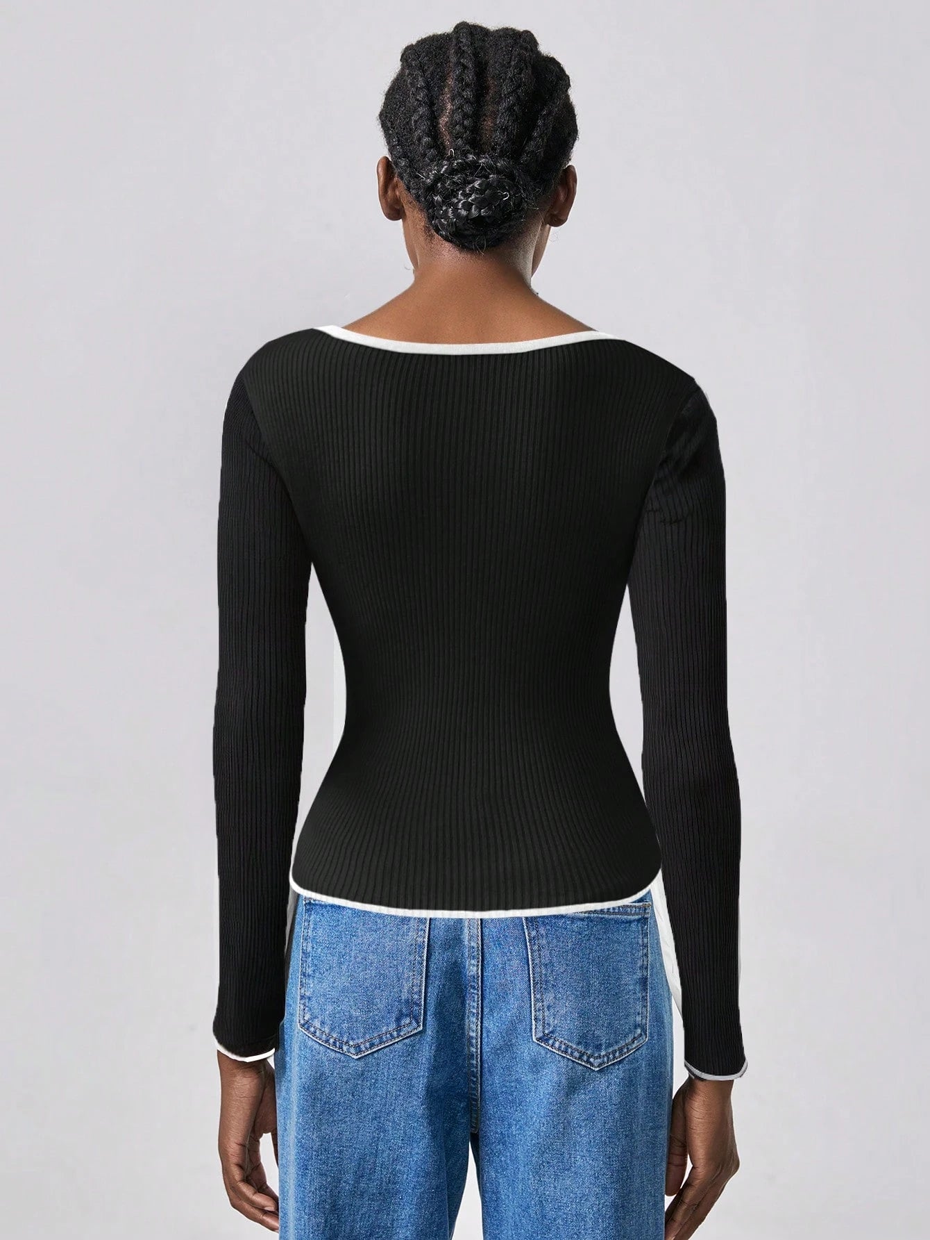 RosyDaze Contrast Binding Sweetheart Neck Ribbed Knit Sweater,Long Sleeve Tops Knit Pullover Fall Winter Outfit