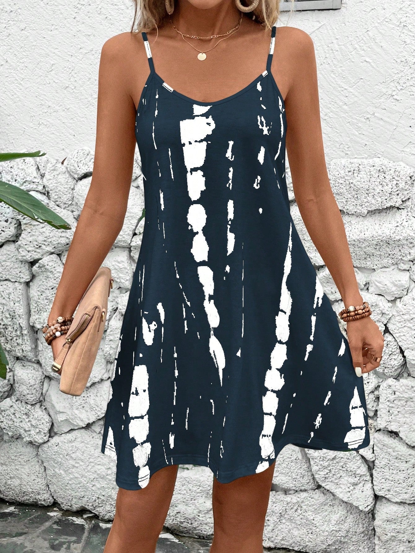 EMERY ROSE Women's Casual Tie-Dye Camisole Dress For Vacation,Sun Dress