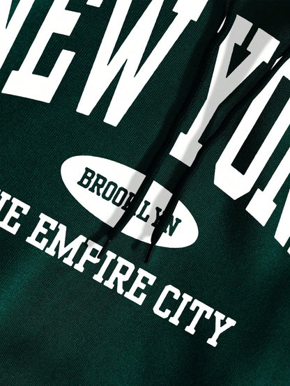 INAWLY Letter Graphic Kangaroo Pocket Drawstring Thermal Lined Hoodie,Long Sleeve Tops